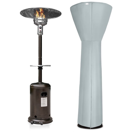 BELLEZE 48,000BTU Bronze Patio Heater Propane W/ Adjustable Table, Single-Side Waterproof Grey Heater Cover