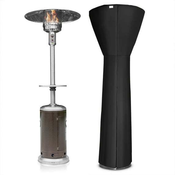 BELLEZE 48,000BTU Patio Heater in Hammered Bronze and Stainless Steel W/ Adjustable Table, Double-Side Waterproof Black Heater Cover