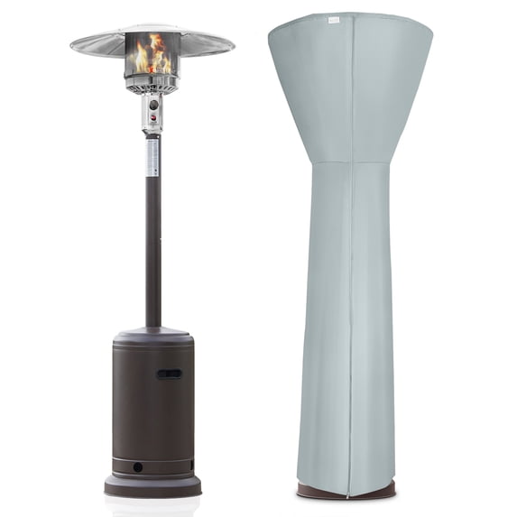 BELLEZE 48,000BTU Patio Mocha Heater Wheel On Base LP Propane Heat CSA Certified, W/ Double-Side Waterproof Grey Heater Cover