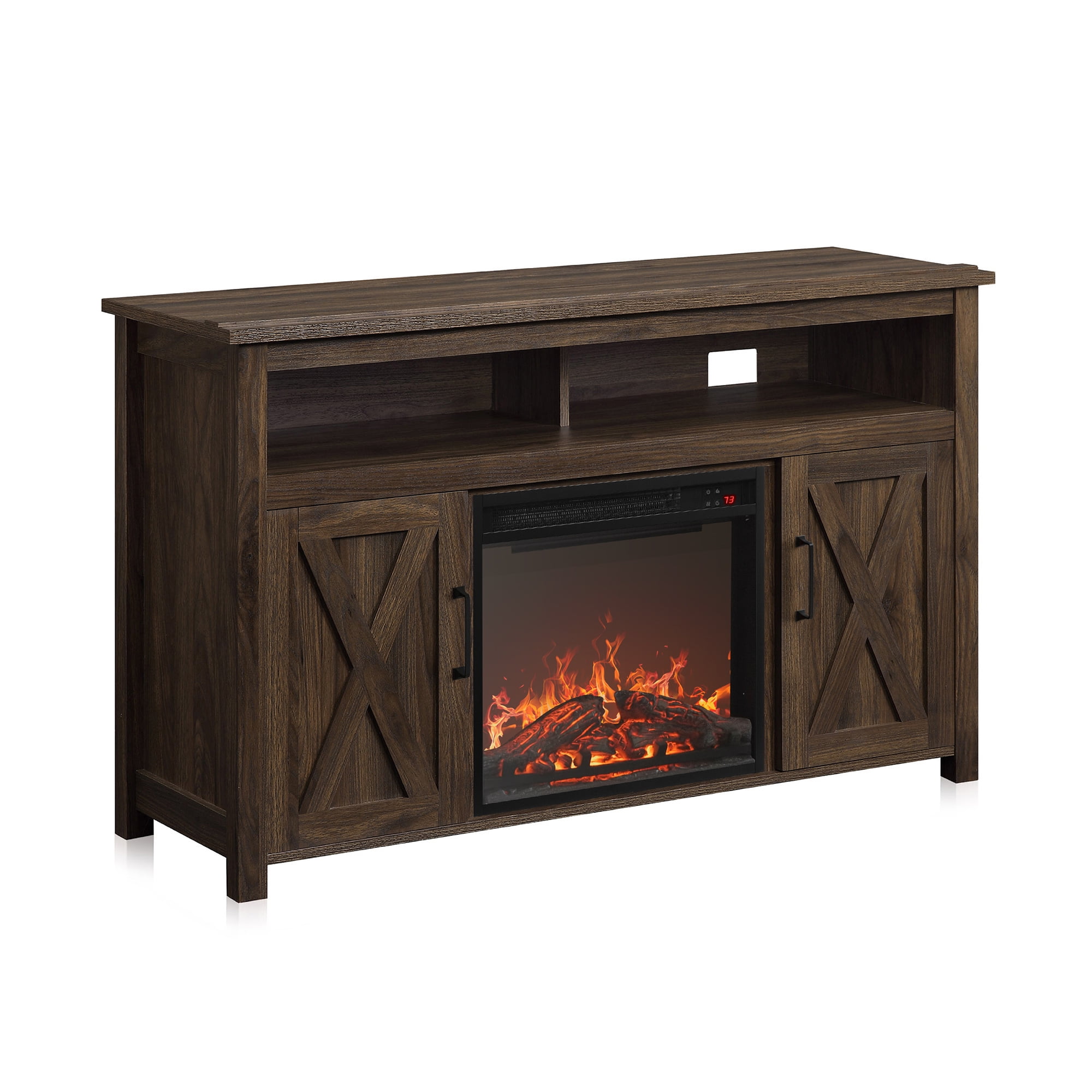 Dark Walnut 48" Barn Door TV Stand with Electric Fireplace