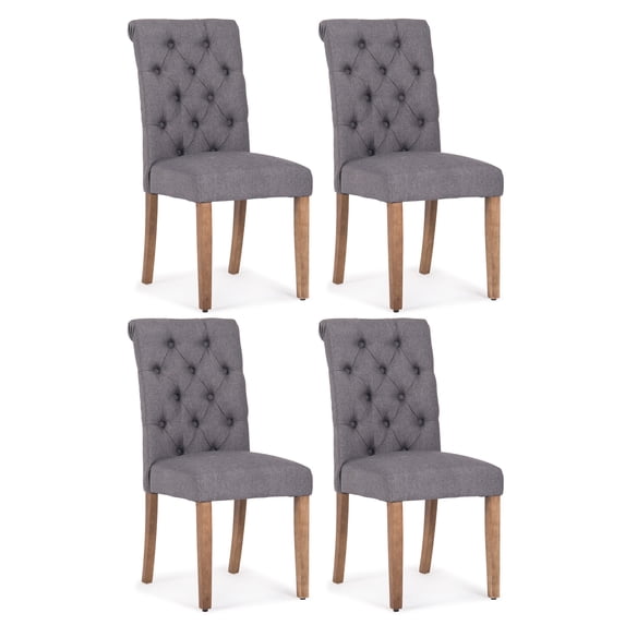 BELLEZE 4pc Dining Chairs Modern Tufted Parson (Dark Gray) Chairs Linen High-Backrest Cushion Seat w/ Wooden Leg