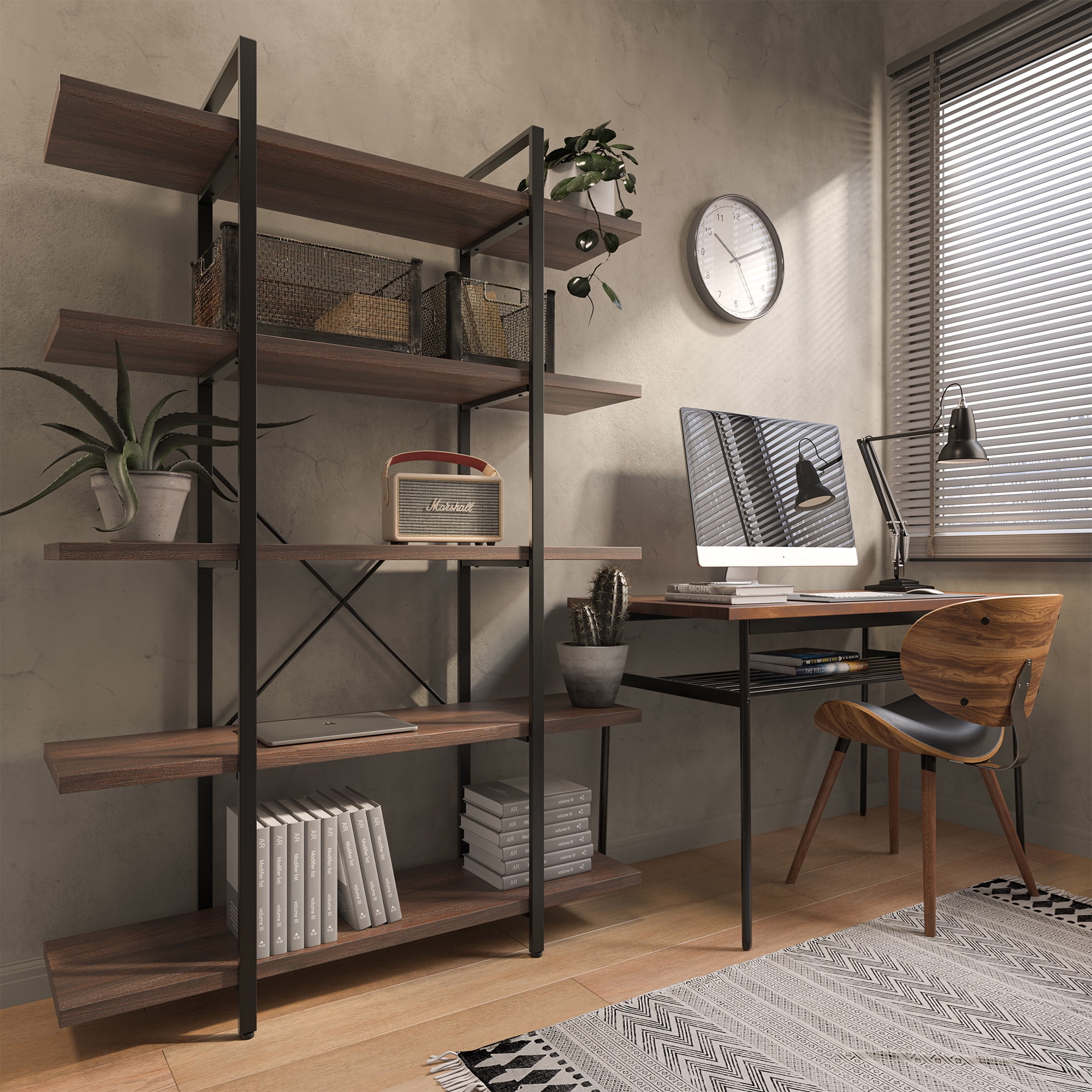 Rustic industrial bookshelf discount