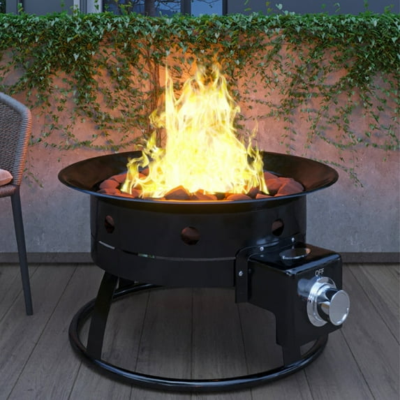 BELLEZE 52,000 BTU Propane Fire Pit Or Bowl, Portable Steel Outdoor Heater For Camping And Tailgating, Natural Lava Rocks And Smokeless Flame, Safe And CSA Approved