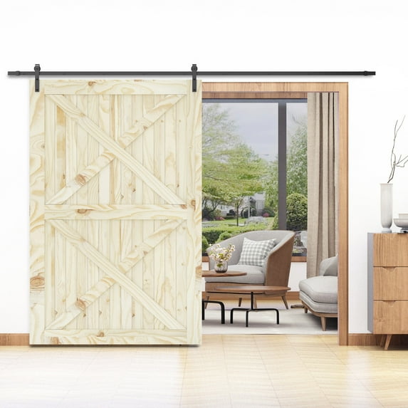 BELLEZE 54 Inch DIY Sliding Interior Barn Door, Farmhouse - Unfinished