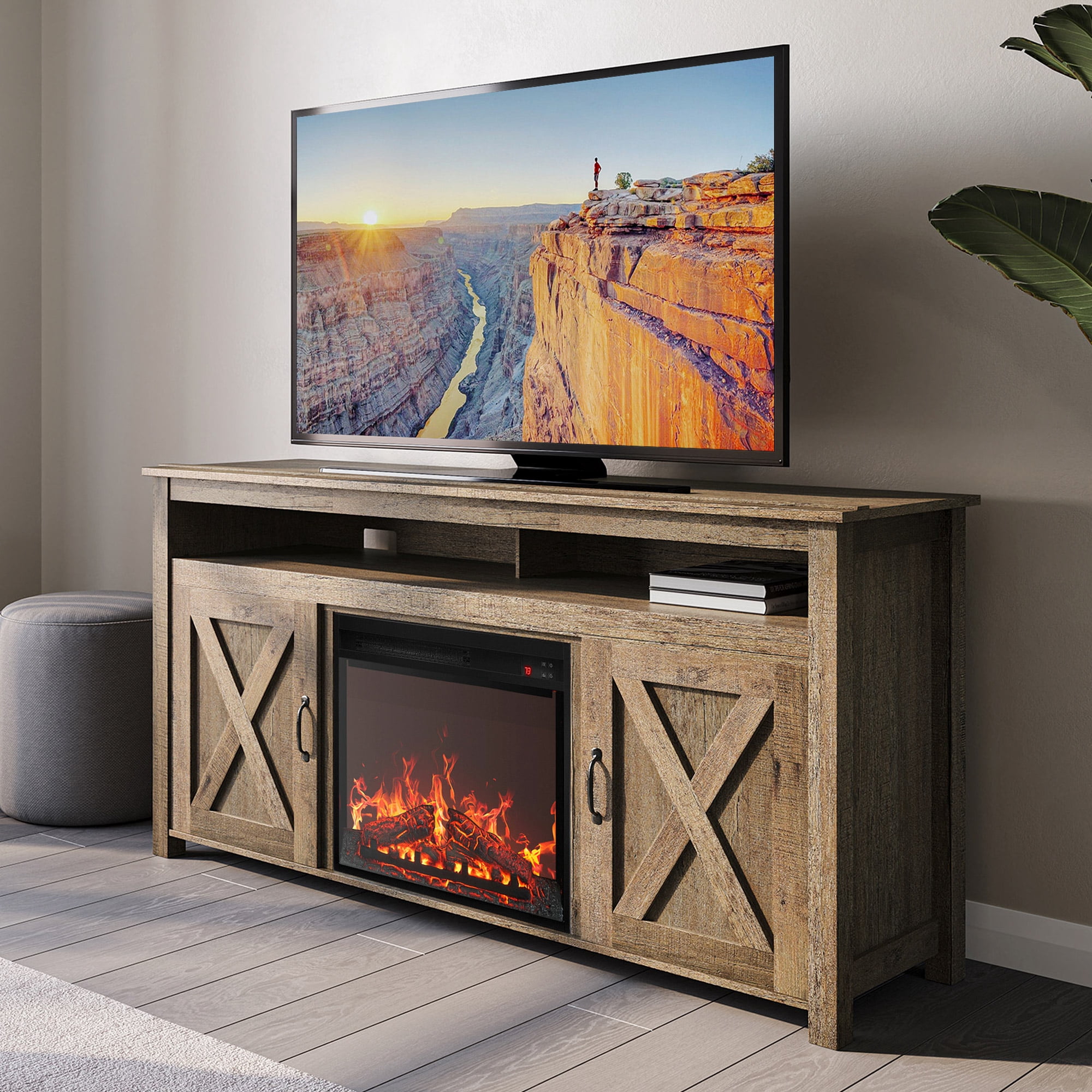 Barn Door Tv Stand With Fireplace