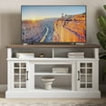 thumbnail image 1 of BELLEZE 58 Inch TV Stand, Rustic Wood Entertainment Center for TVs up to 65",  Contemporary Media Console Table with Two Open Shelves and Glass Door Cabinets - Astorga (White), 1 of 7