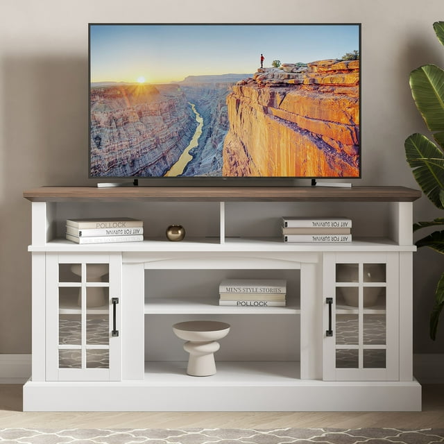 BELLEZE 58 Inch TV Stand, Rustic Wood Entertainment Center for TVs up