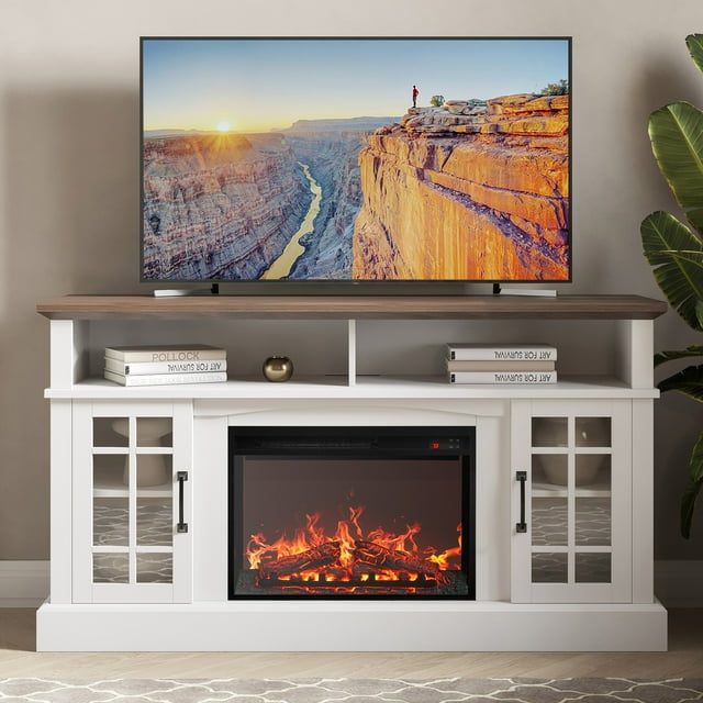 "BELLEZE 58"" TV Stand with 23"" Electric Fireplace, Fits up to 65"" TV