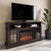 BELLEZE 58" TV Stand with 23" Electric Fireplace, Fireplace TV Console for TVs up to 65", Home Entertainment Center with Storage Cabinet and Adjustable Shelves - Astorga Espresso