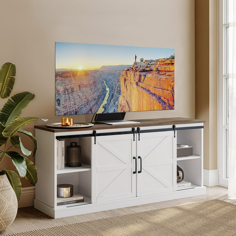 BELLEZE 58 TV Stand for TVs Up to 65, Sliding Barn Door TV Stand with  Adjustable Side Shelves, Farmhouse Media Console, Rustic Wood TV Cabinet  Home Entertainment Center with Storage - Truman (