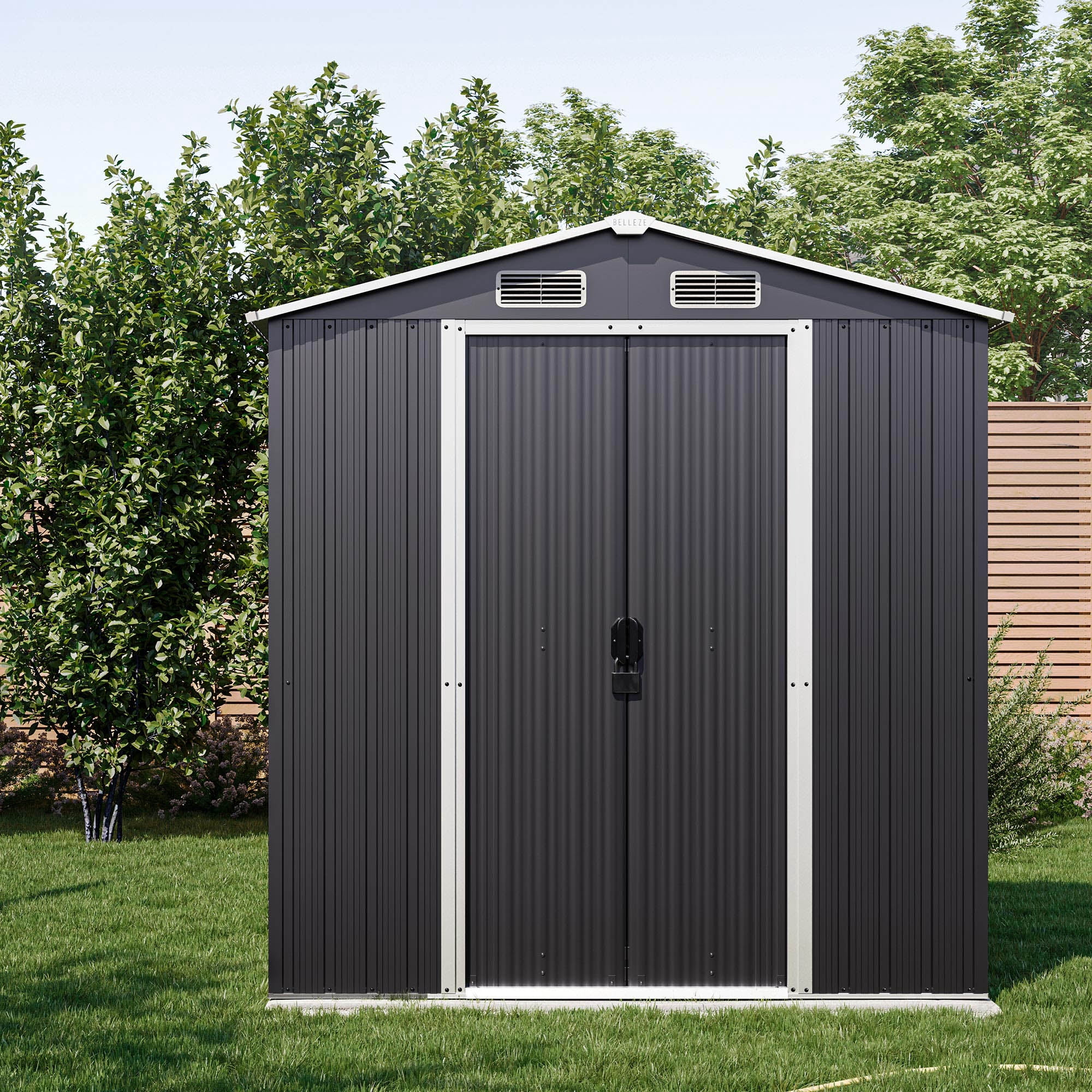 BELLEZE 8x6 FT Outdoor Storage Shed, Galvanized Metal with Air