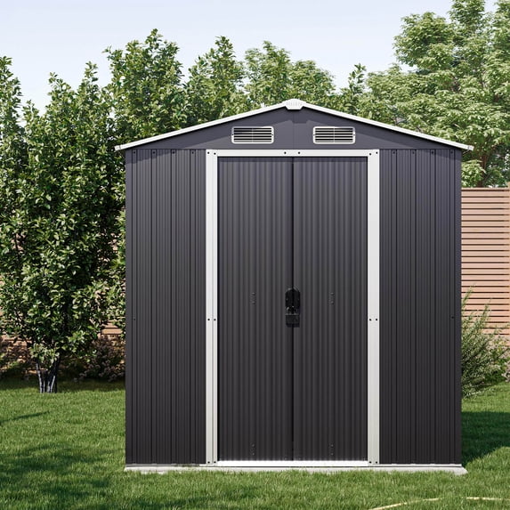 BELLEZE 6 x 4 FT Outdoor Storage Shed, Reinforced Garden Shed with Air Vent, Lockable Door, Weatherproof Metal Outside Storage Shed for Store Bike, Tools, Lawnmower, Outdoor Chairs in Backyard, Patio