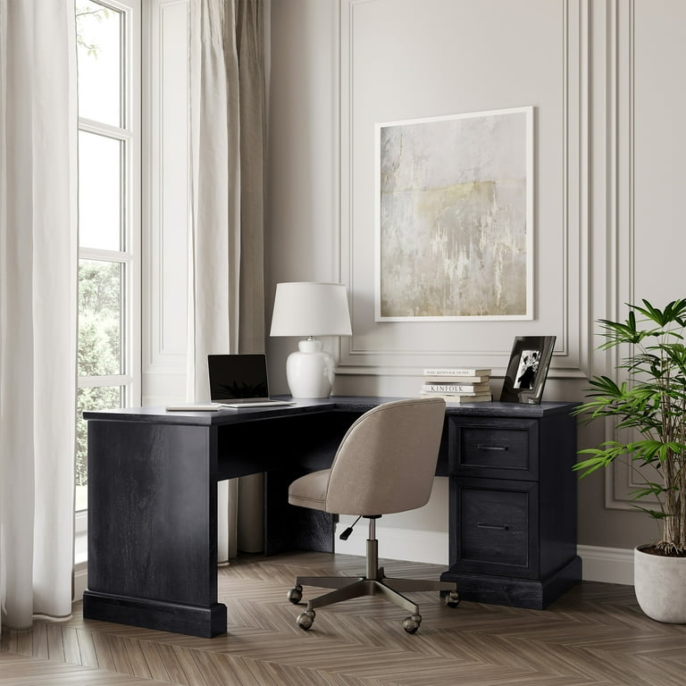 BELLEZE 60 L Shaped Home Office Desk with Storage Drawers Kernville Rustic Grey Walmart