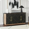 thumbnail image 1 of BELLEZE 65 Inch Buffet Sideboard Cabinet with Elegant Gold Trim, Modern Storage Console Table with Decorative Doors for Dining Room, Kitchen, and Living Room (Espresso Black), 1 of 7