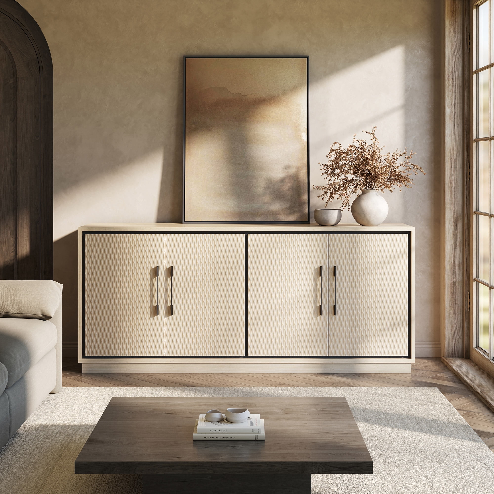 BELLEZE Beistelltisch Mit Schubladen & Schränken – Sideboard 160x40x82 Cm, Dunkles Walnuss, Modernes Design