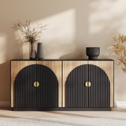 BELLEZE 65 Inch Fluted Buffet Cabinet with Storage, Symmetrical Arc Accent Sideboard Large Console Table for Dining Room, Kitchen, and Living Room Camel