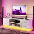 thumbnail image 1 of BELLEZE 66" TV Stand for TVs up to 75", Media Console Table with Drawers & Open Shelves, Entertainment Center with Music Sync LED Lights for Bedroom, Living Room - Corrigan (White), 1 of 7