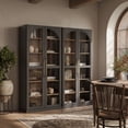 thumbnail image 1 of BELLEZE 67" Storage Cabinet Set of 2, 6 Shelf Glass Bookshelf Display Cabinet, Modern Wood Wine Curio Cabinets with 4 Adjustable Shelves, Trophy Display Case for Living Room, Wine, Ebony, 1 of 7