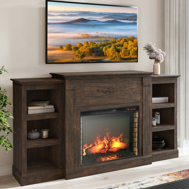 BELLEZE 70" Mantel TV Stand Entertainment Center For TVs up to 68" with