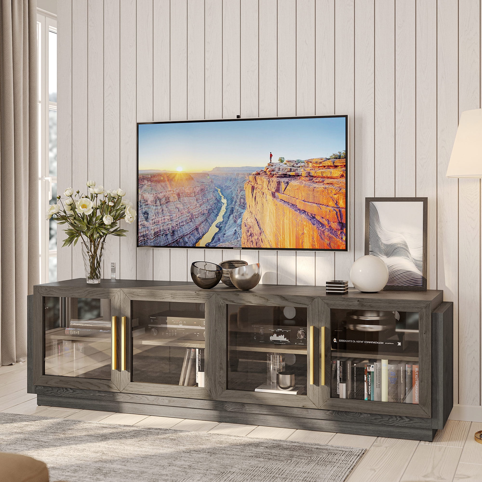  BELLEZE Brixston 70 TV Stand For 75 TVs Wood Cabinet With Shelves 