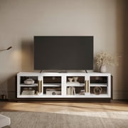 Belleze Sideboard Buffet Cabinet Modern Wood Glass Sideboard Console Table Grey in the Dining