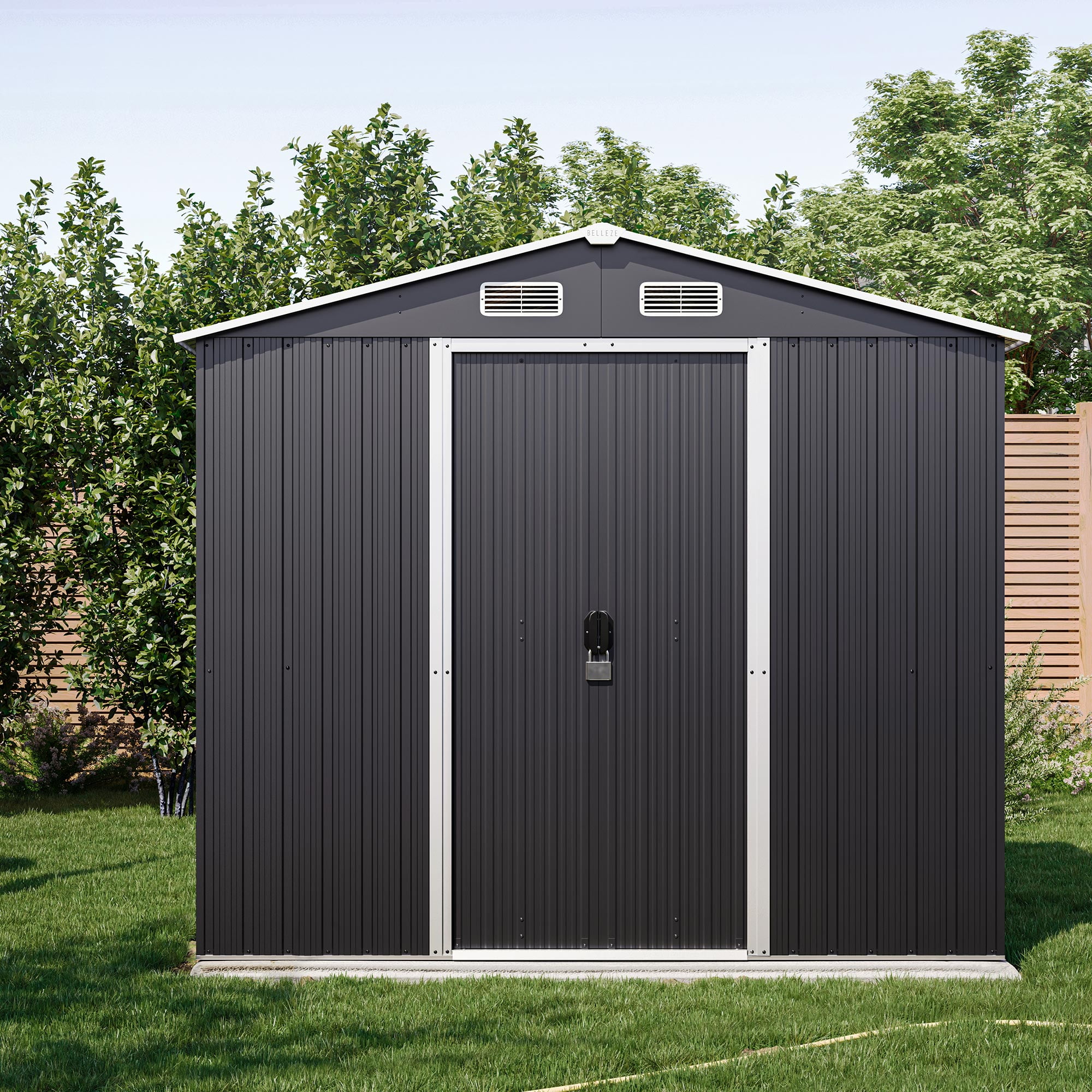 Belleze 8' x 6' Black Galvanized Steel Outdoor Storage Shed