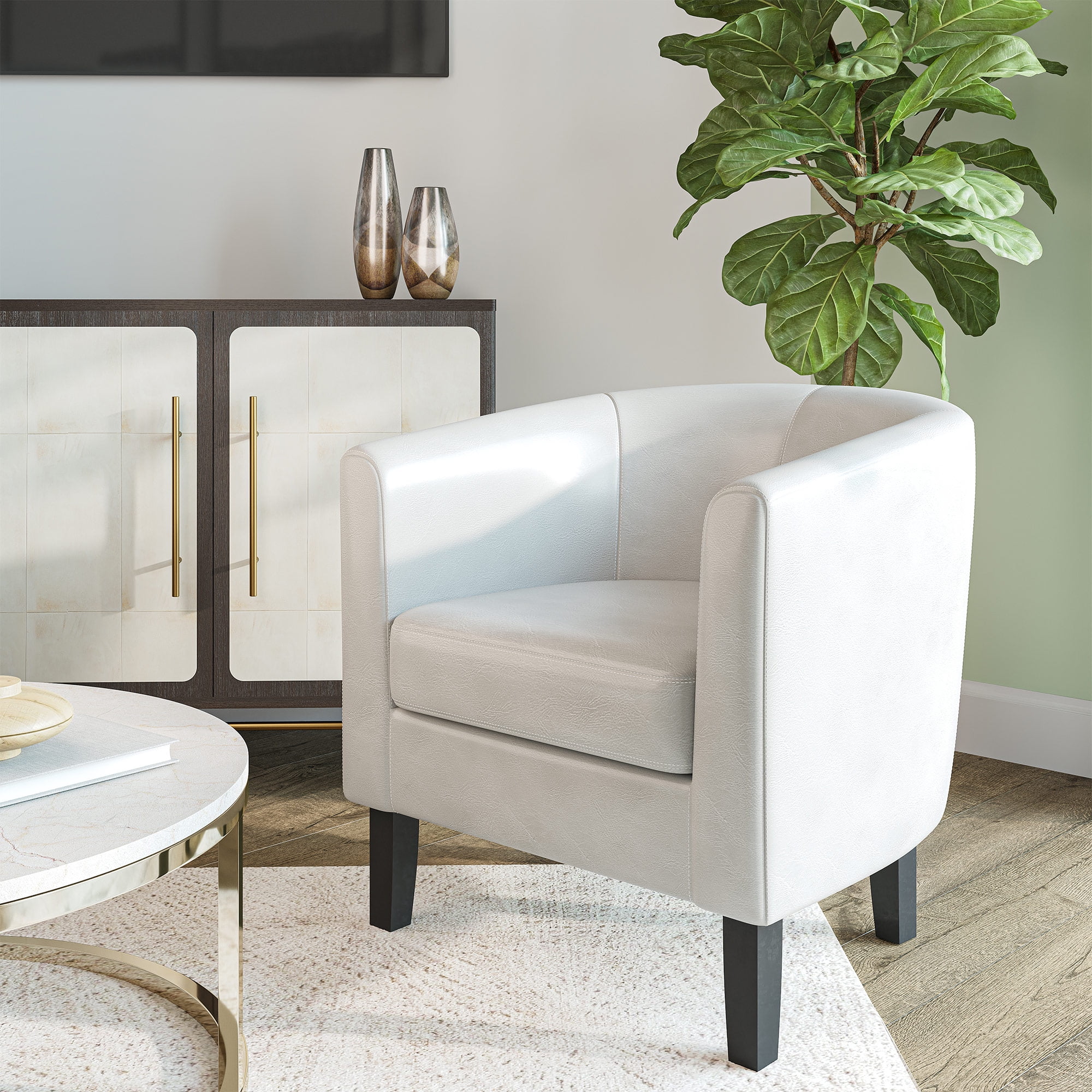 BELLEZE Accent Arm Club Chair in Faux Leather - Highland (White), image size:2000x2000