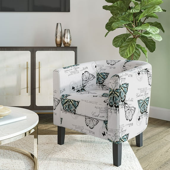 BELLEZE Accent Arm Club Chair in Linen Fabric - Highland (Butterfly Print)