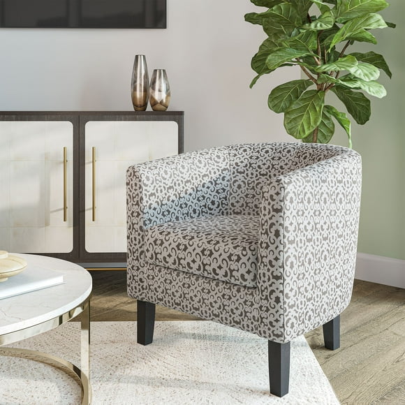 BELLEZE Accent Arm Club Chair in Linen Fabric - Highland (White & Brown)