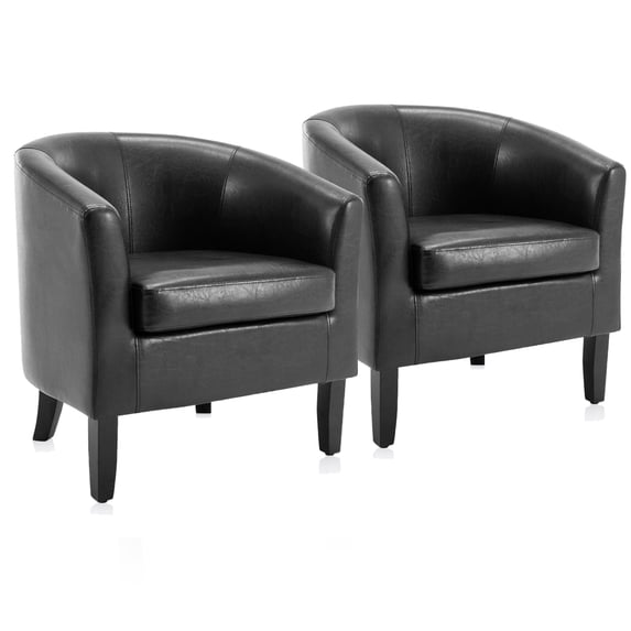 BELLEZE Accent Arm Club Chairs in Faux Leather Set of 2 - Highland (Black)