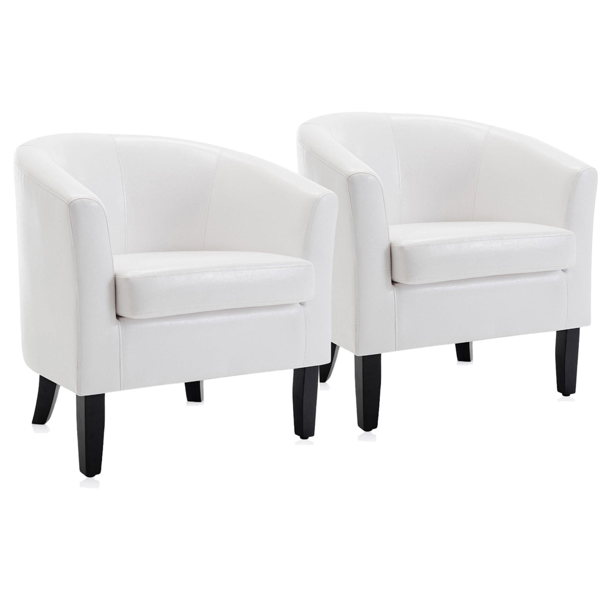 BELLEZE Accent Arm Club Chairs in Faux Leather Set of 2 - Highland (White)  - Walmart.com, image size:2000x2000