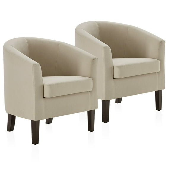 BELLEZE Accent Arm Club Chairs in Linen Fabric Set of 2 - Highland (Beige)