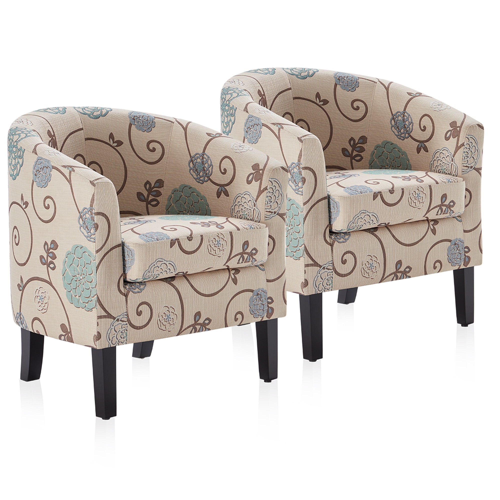 BELLEZE Accent Arm Club Chairs in Linen Fabric Set of 2 - Highland (Floral Print)