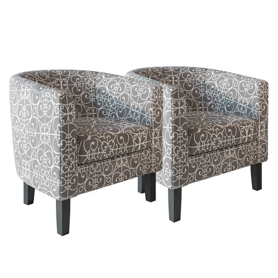 BELLEZE Accent Arm Club Chairs in Linen Fabric Set of 2 - Highland (White & Gray)