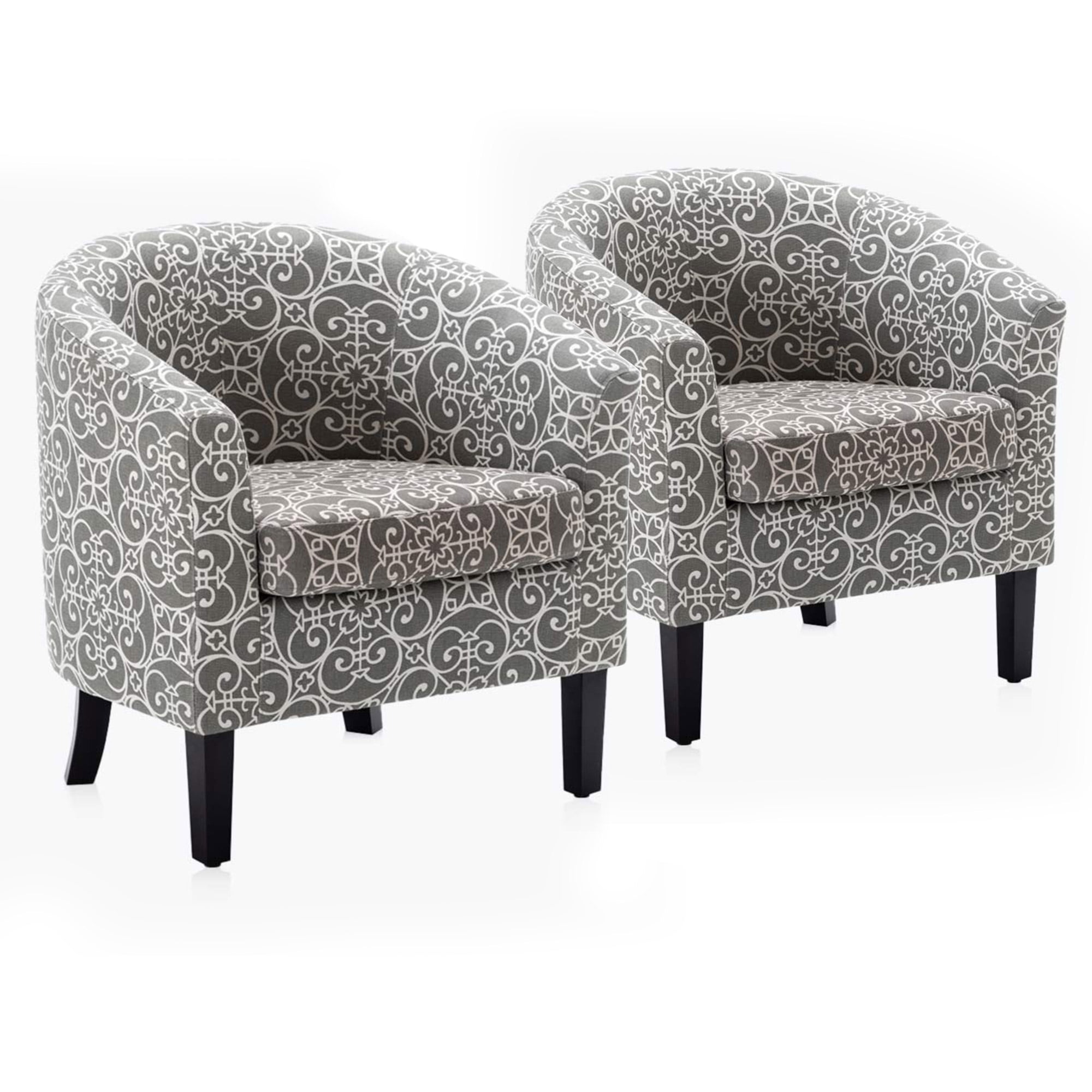 Highland White and Gray Barrel Club Accent Chair Set
