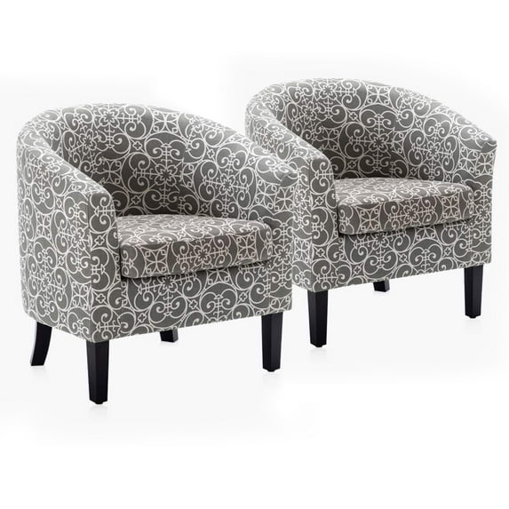 BELLEZE Accent Arm Club Chairs in Linen Fabric Set of 2 - Highland (White & Gray)