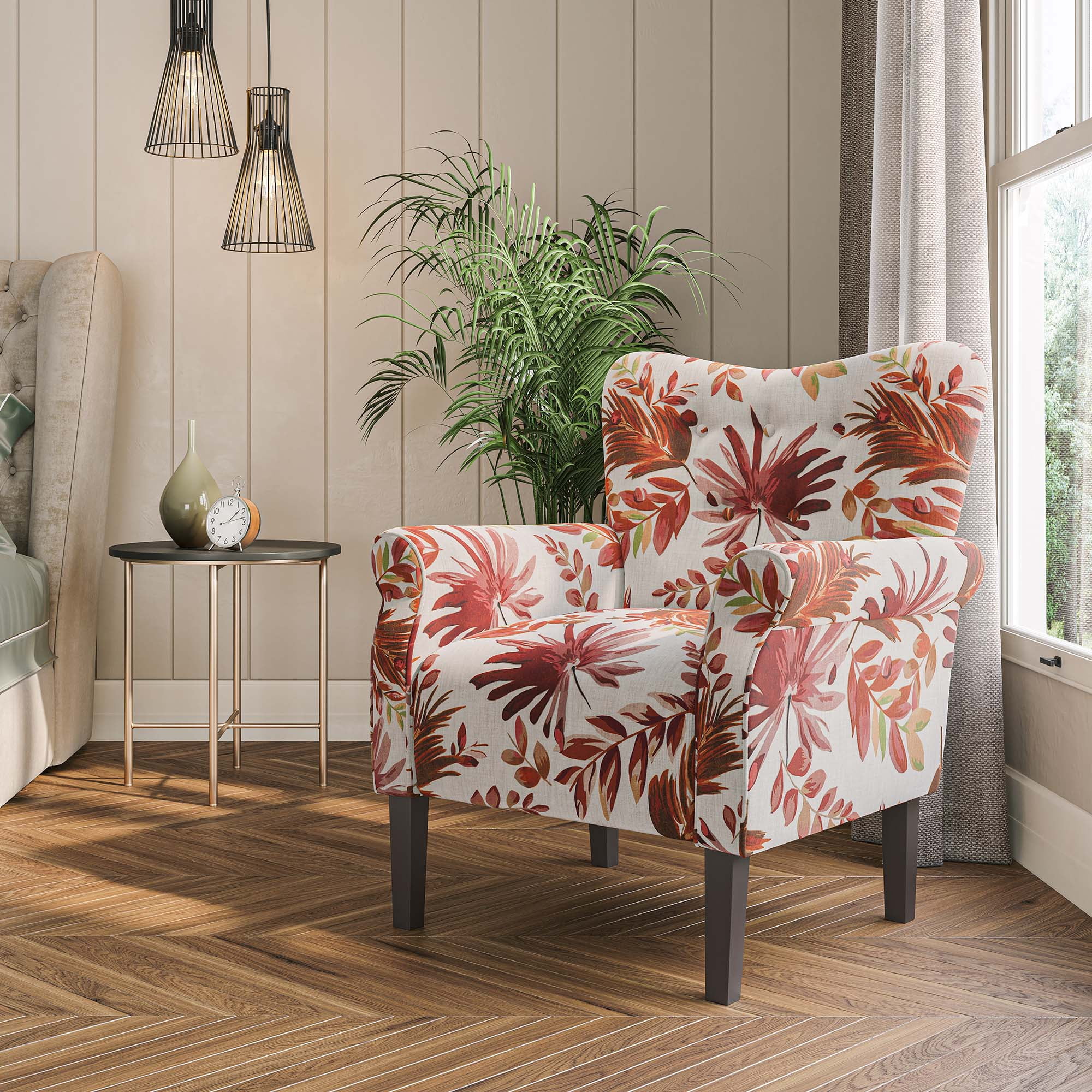 BELLEZE, Accent Chair, Green Blue Floral Linen, Allston - Walmart.com