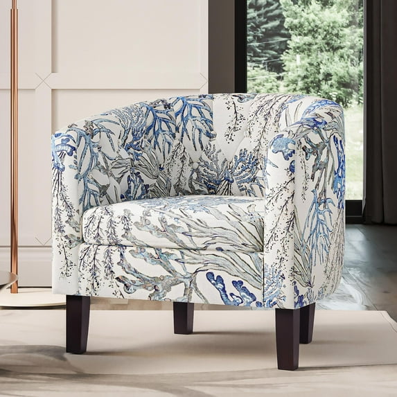 BELLEZE Accent Chairs for Living Room, Elegant Arm Chair Upholstered Tufted Barrel Chair Club Chair for Bedroom with Sturdy Legs and Linen Fabric - Berlinda (Blue Coral)