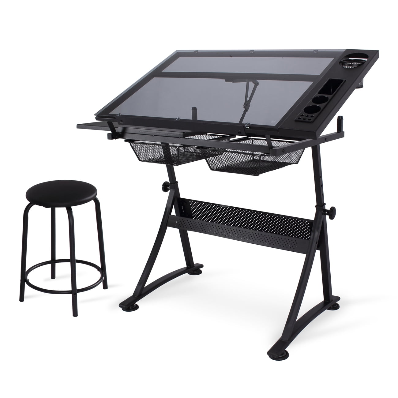 BELLEZE Adjustable Heavy Duty Drafting Drawing Glass Tabletop Under ...