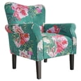 thumbnail image 1 of BELLEZE Modern Accent Chair for Living Room, High Back Linen Armchair with Wooden Legs, Upholstered Wingback Side Chair Padded Armrest Single Sofa for Living Room, Bedroom - Allston (Green & Flower), 1 of 7