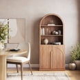thumbnail image 1 of BELLEZE Arched Bookshelf with Storage, 71" Tall Wood Curio Display Cabinet with Adjustable Shelf, 5 Tier Modern Bookcase Shelf with Door for Living Room Office, Camel, 1 of 7