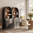 thumbnail image 1 of BELLEZE Arched Bookshelf with Storage Set of 2, 71" Tall Wood Curio Display Cabinet with Adjustable Shelf, 5 Tier Modern Bookcase Shelf with Door for Living Room Office, Ebony, 1 of 7