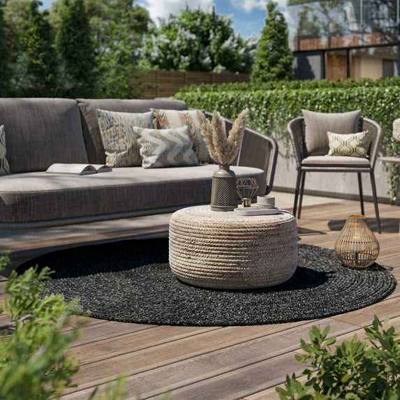 BELLEZE Area Rug Modern Solid Colored Indoor Outdoor Rug, Accent Rug for Patio, Living Room or Kitchen, Luxury Bohemian Style Home Decor, 6' Diameter - Charcoal