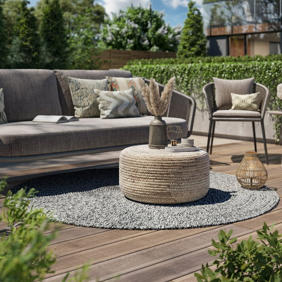 BELLEZE Area Rug Modern Solid Colored Indoor Outdoor Rug, Accent Rug for Patio, Living Room or Kitchen, Luxury Bohemian Style Home Decor, 6' Diameter - Light Gray