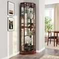 thumbnail image 1 of BELLEZE Ashfield Lighted Wood/Glass Curio Corner Cabinet Floor Standing, Walnut, 1 of 6