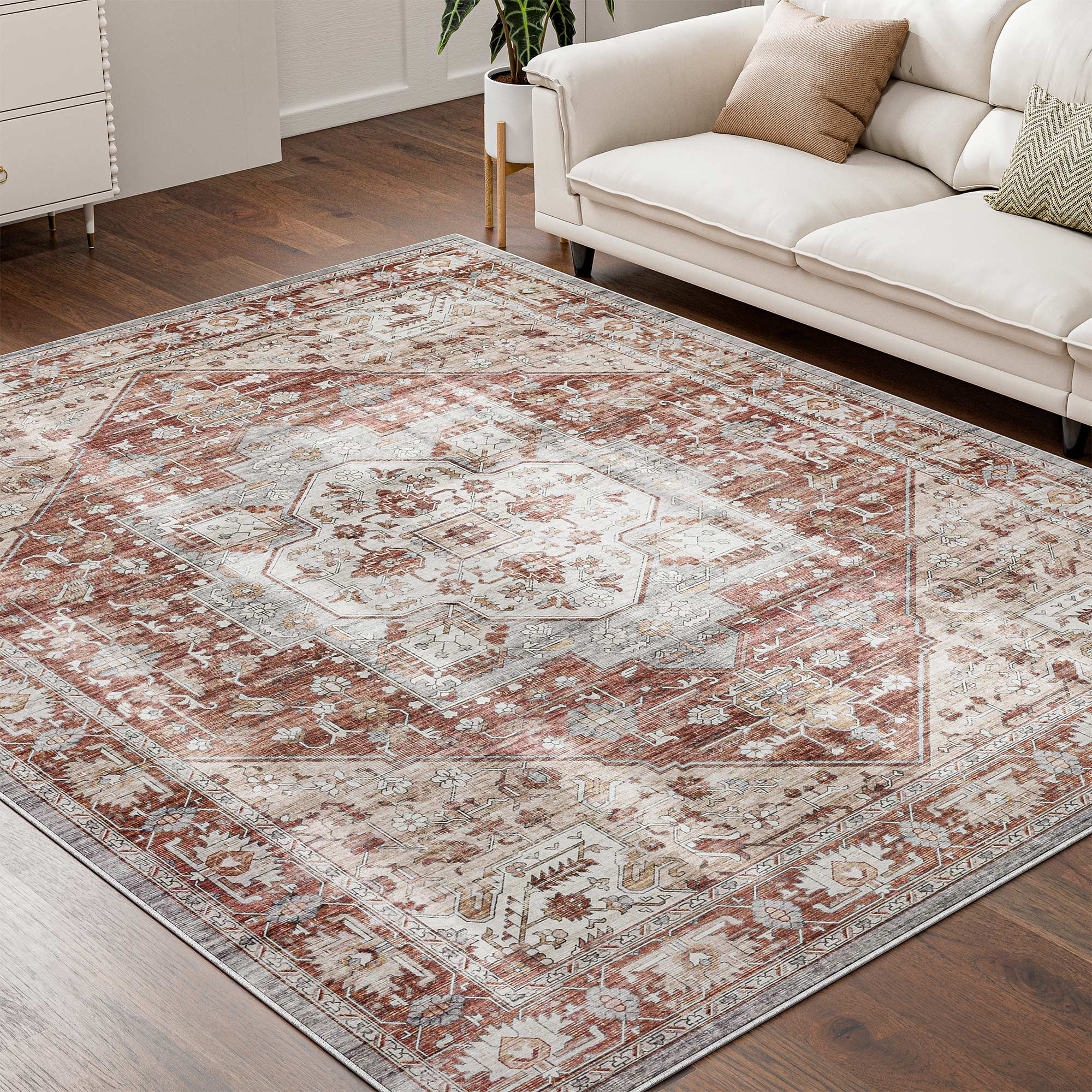 Bohemian Brown and Beige Synthetic 8' x 10' Washable Rug