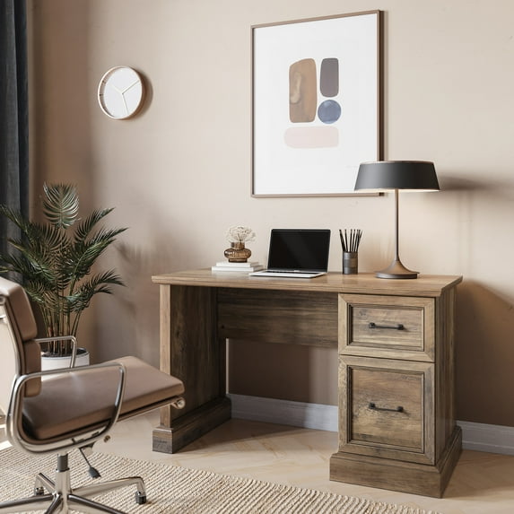 BELLEZE Bonelli 50" Executive Desk with 2 Storage Drawers, Rustic Oak