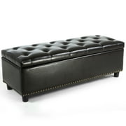 BELLEZE Button-Tufted Faux Leather Storage Ottoman Bench - Brentwood Dark Brown