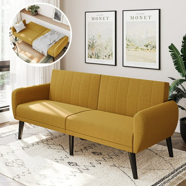 BELLEZE Convertible Sofa Bed Modern Loveseat Sleeper Sofa Futon Couch for Living Room Guest Room Garage Melrose Yellow Walmart Business Supplies