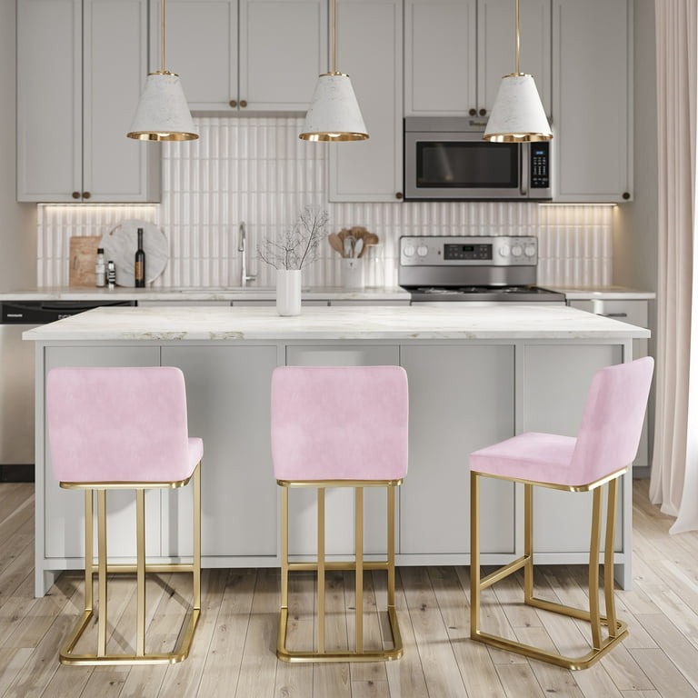 Blush Pink Velvet Bar Pale Pink Bar Stools BELLEZE Counter Height